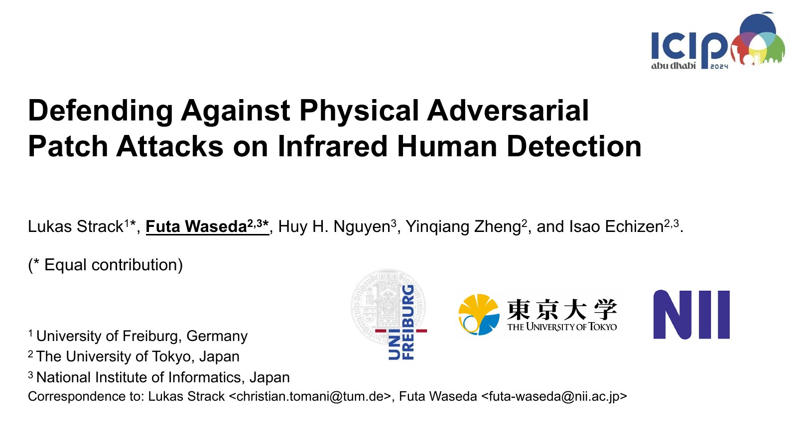 Defending Against Physical Adversarial Patch Attacks on Infrared Human Detection slide 1